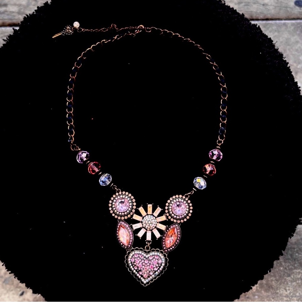 Betsy Johnson pink heart flower necklace pink and